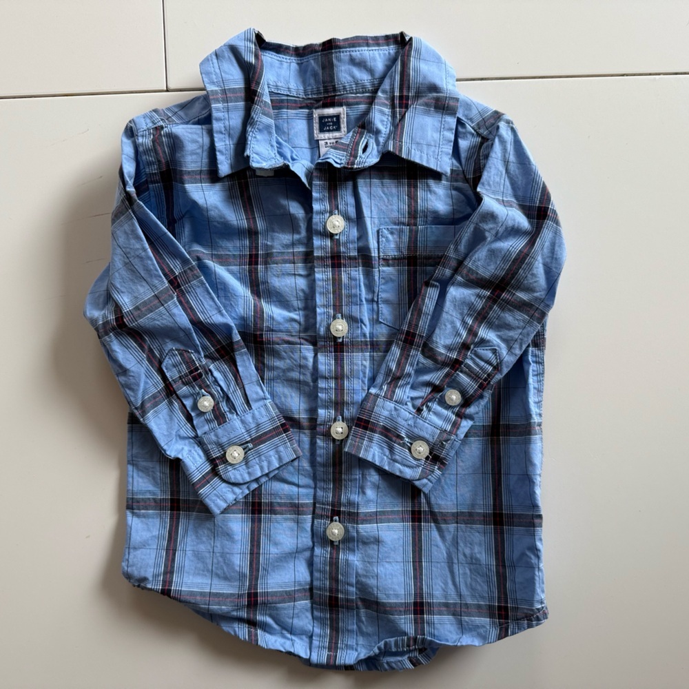 Janie and Jack toddler boy dress shirt Blue Plaid Button-Up baby boy